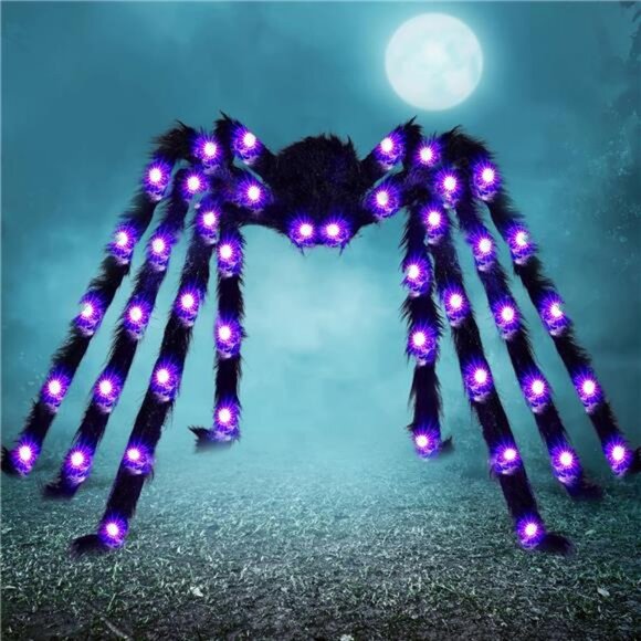 Halloween Outdoor Decorations Light-Up Giant Spider, 5 Ft Large Black - Picture 1 of 8